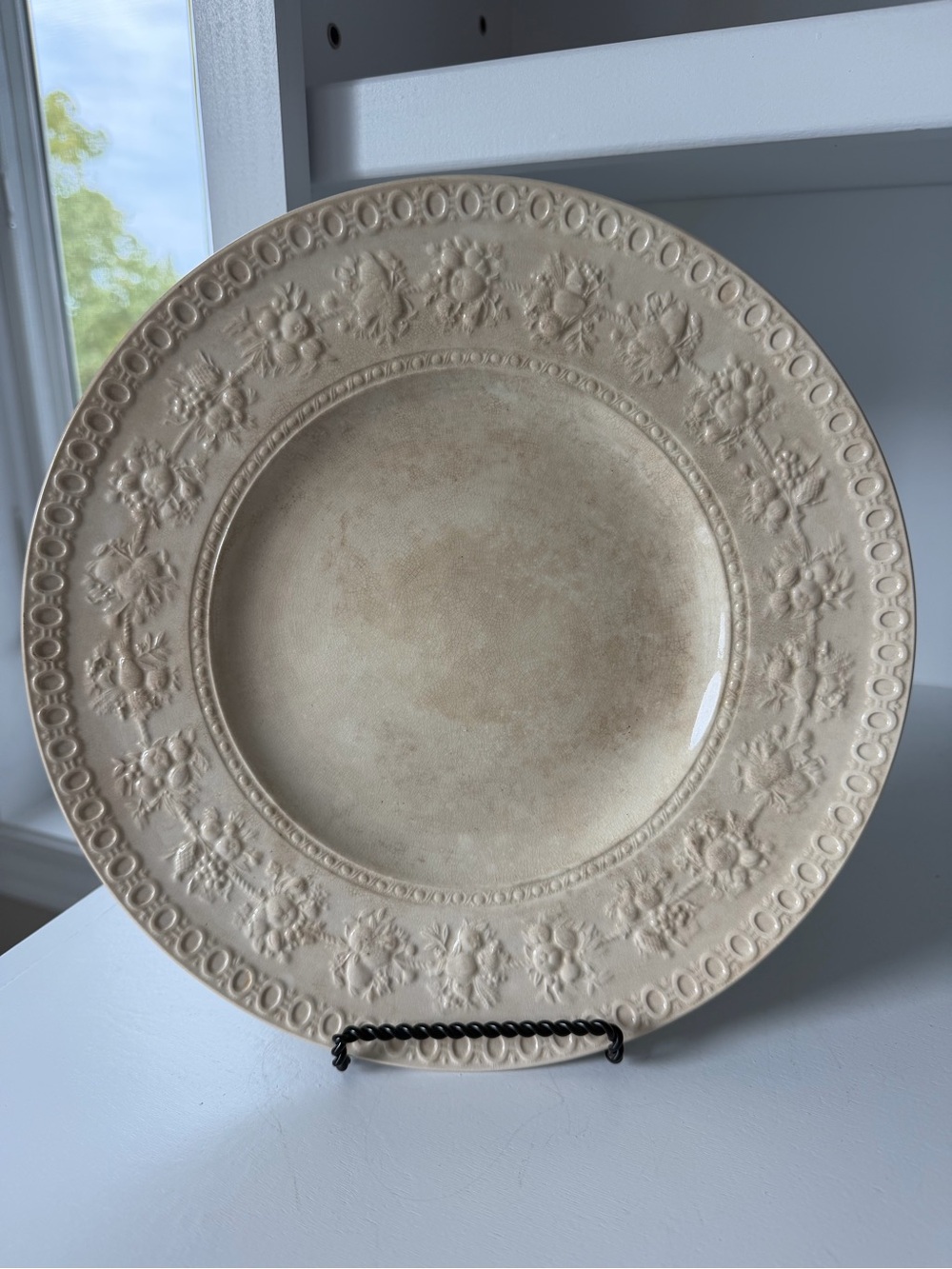 Vintage Wedgewood Wellesley Plate with Embossed Fruit & Bead Rim Detail